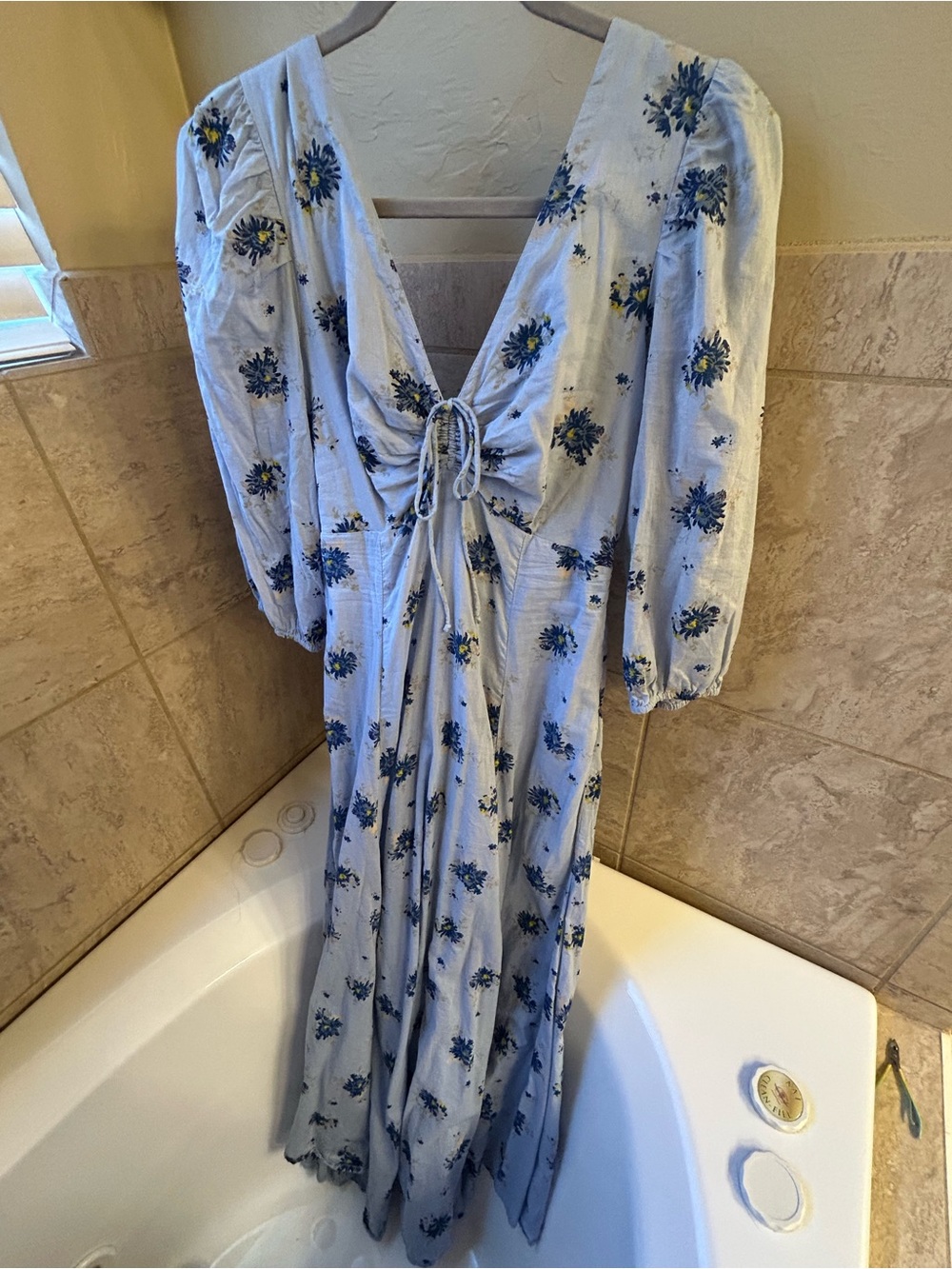 Free People Pale Blue Floral Tie-Front Maxi Dress